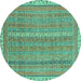 Round Machine Washable Abstract Turquoise Modern Area Rugs, wshabs2696turq