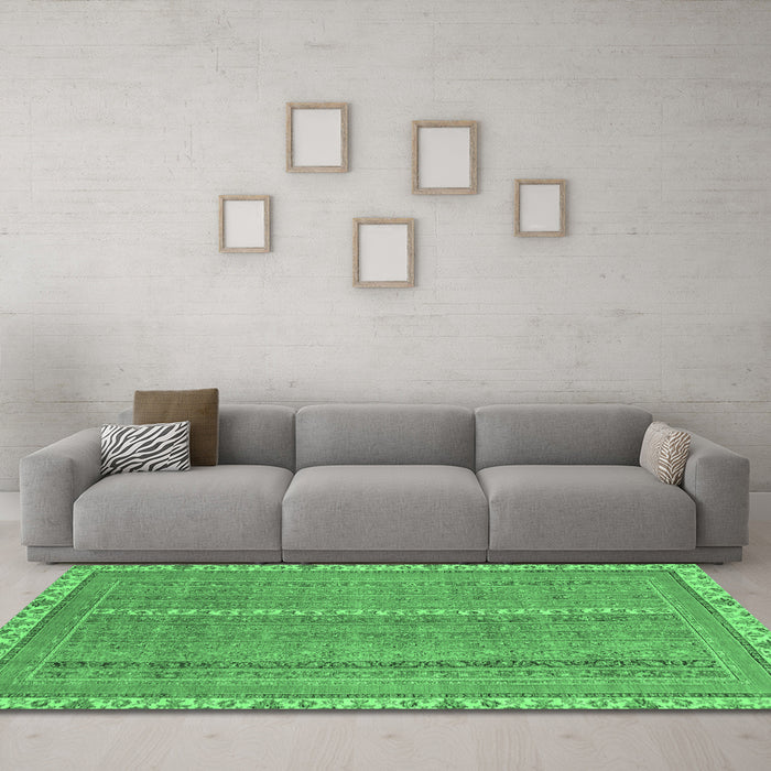 Machine Washable Abstract Emerald Green Modern Area Rugs in a Living Room,, wshabs2696emgrn
