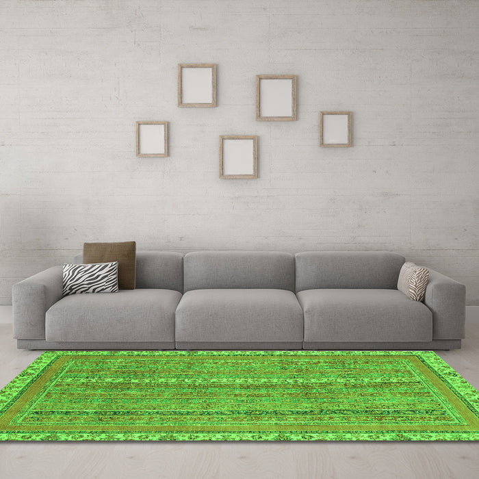Machine Washable Abstract Green Modern Area Rugs in a Living Room,, wshabs2696grn