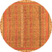 Round Machine Washable Abstract Orange Modern Area Rugs, wshabs2696org