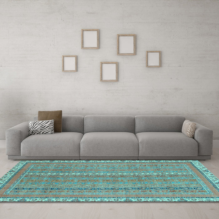 Machine Washable Abstract Light Blue Modern Rug in a Living Room, wshabs2696lblu