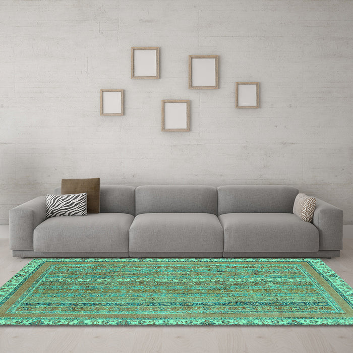 Machine Washable Abstract Turquoise Modern Area Rugs in a Living Room,, wshabs2696turq