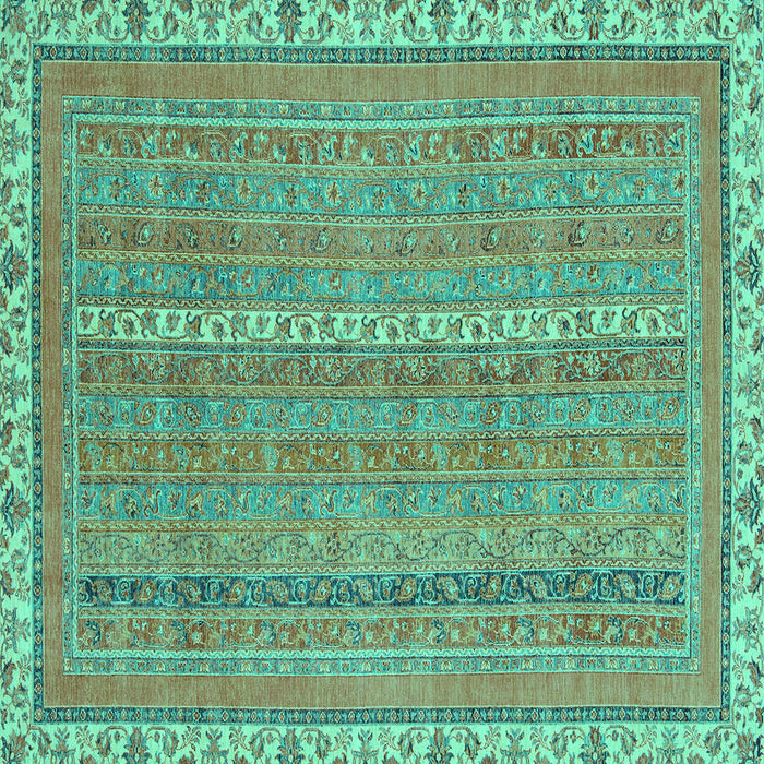Square Machine Washable Abstract Turquoise Modern Area Rugs, wshabs2696turq