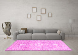 Machine Washable Oriental Pink Traditional Rug in a Living Room, wshabs2697pnk
