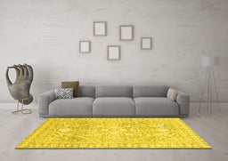 Machine Washable Oriental Yellow Traditional Rug in a Living Room, wshabs2697yw