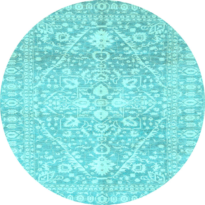 Round Machine Washable Oriental Light Blue Traditional Rug, wshabs2697lblu