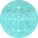 Round Machine Washable Oriental Light Blue Traditional Rug, wshabs2697lblu