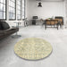 Round Machine Washable Abstract Olive Green Rug in a Office, wshabs2697