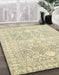 Abstract Olive Green Oriental Rug in Family Room, abs2697