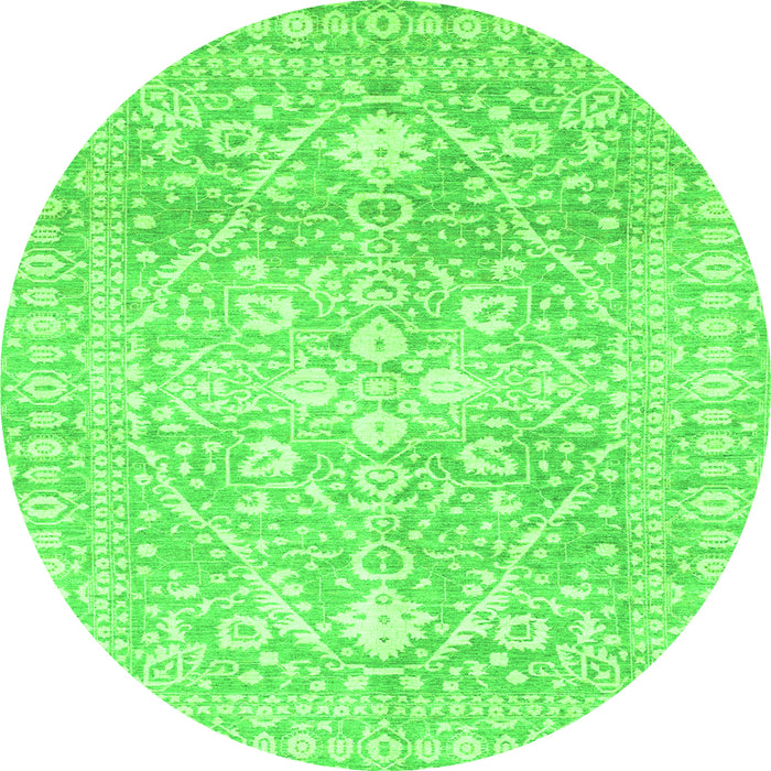 Round Machine Washable Oriental Green Traditional Area Rugs, wshabs2697grn