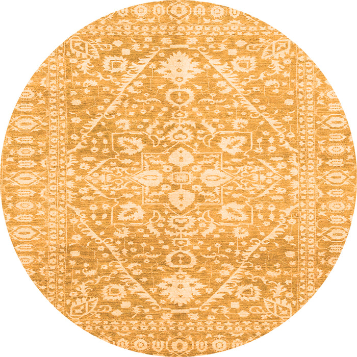 Round Machine Washable Oriental Orange Traditional Area Rugs, wshabs2697org