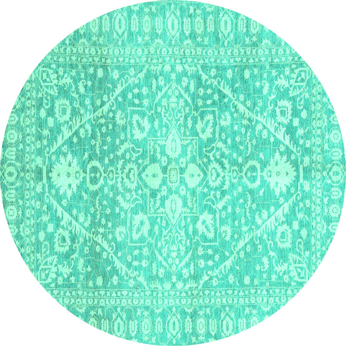 Round Machine Washable Oriental Turquoise Traditional Area Rugs, wshabs2697turq