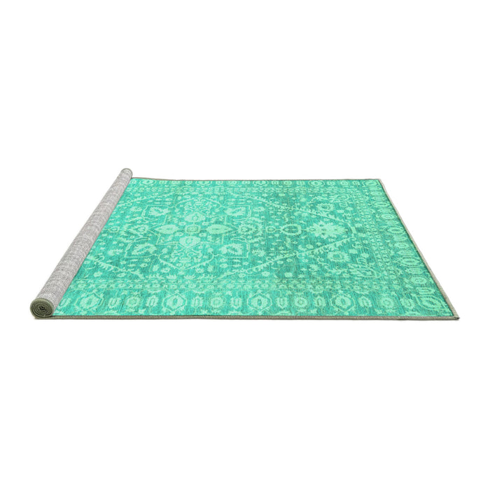 Sideview of Machine Washable Oriental Turquoise Traditional Area Rugs, wshabs2697turq