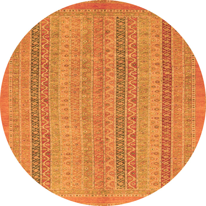 Round Machine Washable Abstract Orange Modern Area Rugs, wshabs2698org