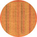 Round Machine Washable Abstract Orange Modern Area Rugs, wshabs2698org