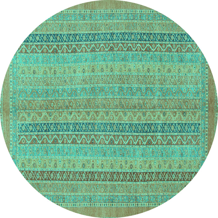 Round Machine Washable Abstract Turquoise Modern Area Rugs, wshabs2698turq