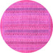 Round Machine Washable Abstract Pink Modern Rug, wshabs2698pnk