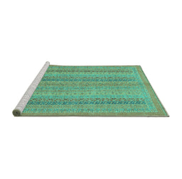 Sideview of Machine Washable Abstract Turquoise Modern Area Rugs, wshabs2698turq