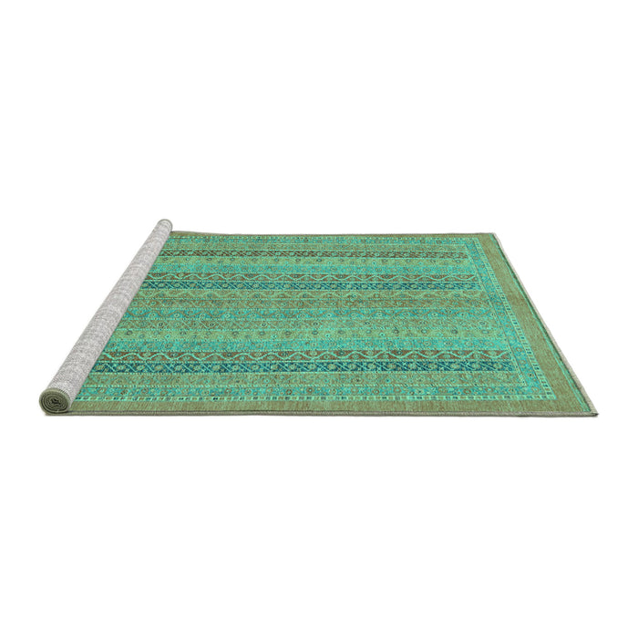 Sideview of Machine Washable Abstract Turquoise Modern Area Rugs, wshabs2698turq