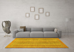 Machine Washable Abstract Yellow Modern Rug in a Living Room, wshabs2698yw