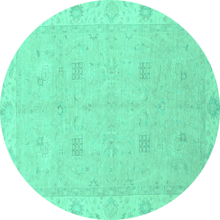Round Machine Washable Oriental Turquoise Traditional Area Rugs, wshabs2699turq