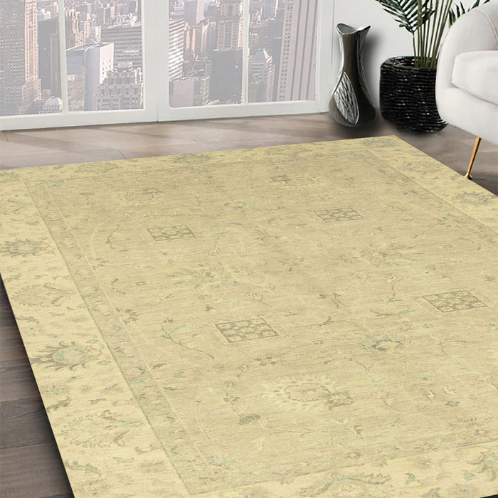 Abstract Mustard Yellow Oriental Rug in Family Room, abs2699