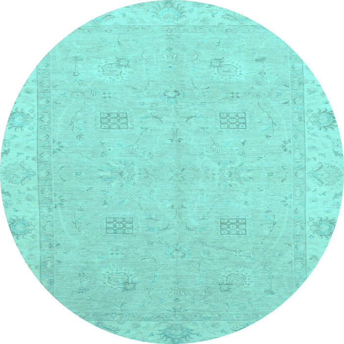 Round Machine Washable Oriental Light Blue Traditional Rug, wshabs2699lblu
