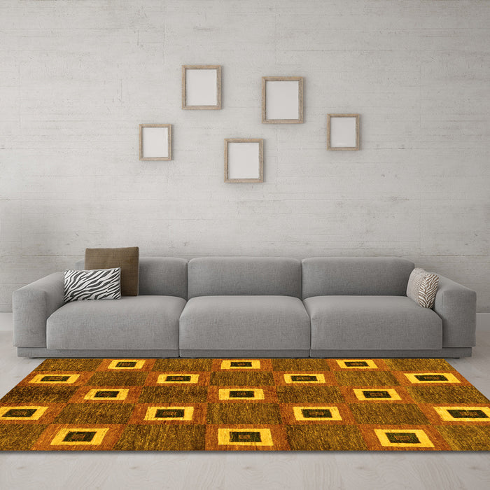 Machine Washable Oriental Yellow Modern Rug in a Living Room, wshabs269yw
