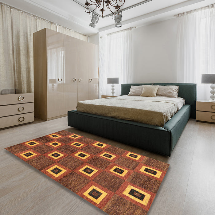 Machine Washable Abstract Tomato Red Rug in a Bedroom, wshabs269