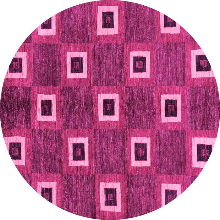 Round Machine Washable Oriental Pink Modern Rug, wshabs269pnk
