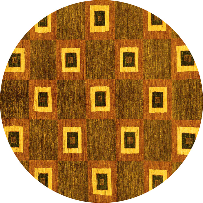 Round Machine Washable Oriental Yellow Modern Rug, wshabs269yw