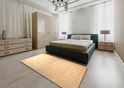 Abstract Mustard Yellow Oriental Rug in a Bedroom, abs26