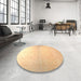 Round Machine Washable Abstract Mustard Yellow Rug in a Office, wshabs26