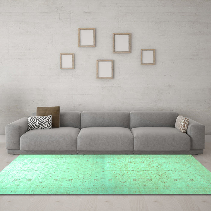 Machine Washable Oriental Turquoise Traditional Area Rugs in a Living Room,, wshabs26turq