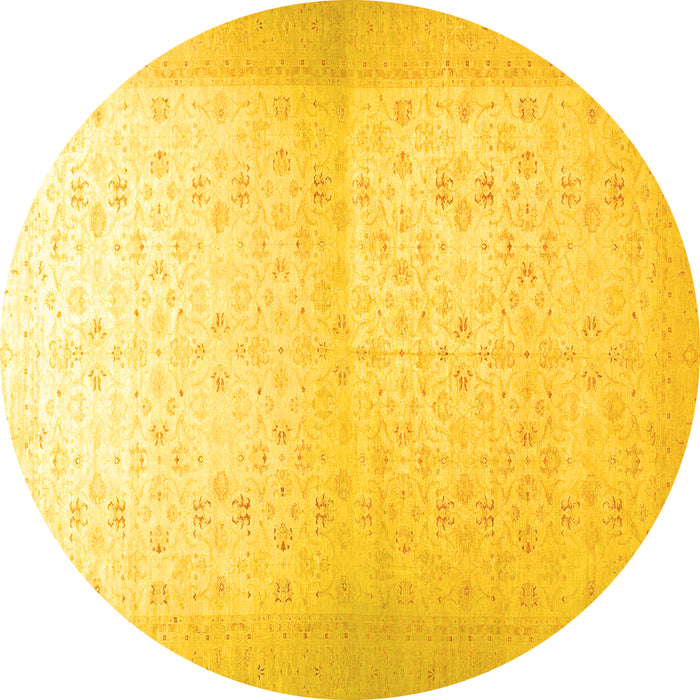 Round Machine Washable Oriental Yellow Traditional Rug, wshabs26yw