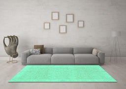 Machine Washable Oriental Turquoise Traditional Area Rugs in a Living Room,, wshabs2700turq