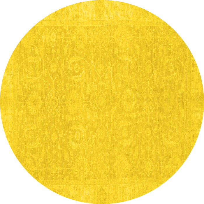 Round Machine Washable Oriental Yellow Traditional Rug, wshabs2700yw