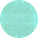 Round Machine Washable Oriental Light Blue Traditional Rug, wshabs2700lblu