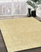 Abstract Chrome Gold Yellow Oriental Rug in Family Room, abs2700