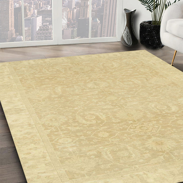 Abstract Chrome Gold Yellow Oriental Rug in Family Room, abs2700
