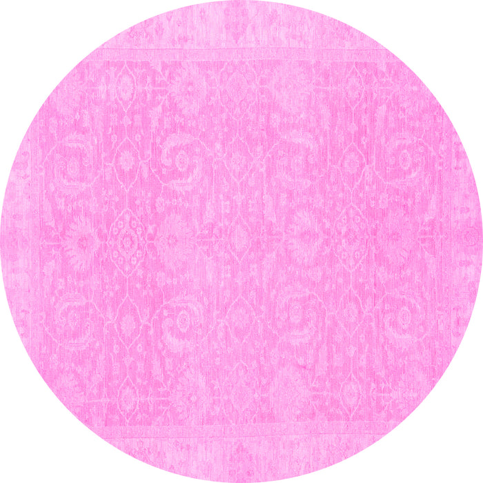 Round Machine Washable Oriental Pink Traditional Rug, wshabs2700pnk