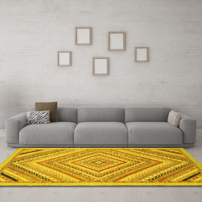 Machine Washable Abstract Yellow Modern Rug in a Living Room, wshabs2701yw