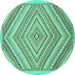 Round Machine Washable Abstract Turquoise Modern Area Rugs, wshabs2701turq