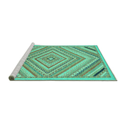 Sideview of Machine Washable Abstract Turquoise Modern Area Rugs, wshabs2701turq