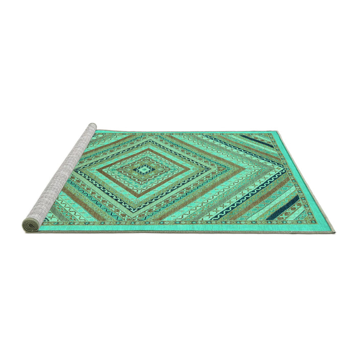 Sideview of Machine Washable Abstract Turquoise Modern Area Rugs, wshabs2701turq