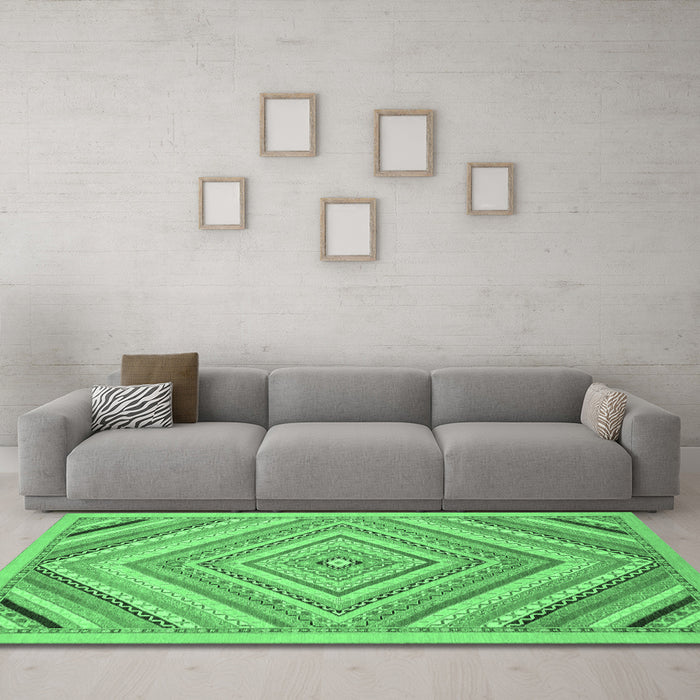 Machine Washable Abstract Emerald Green Modern Area Rugs in a Living Room,, wshabs2701emgrn