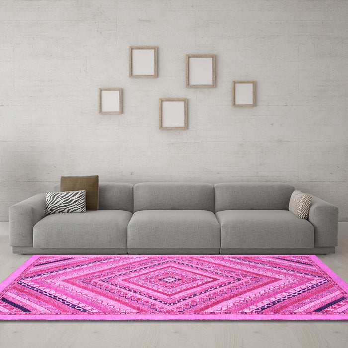 Machine Washable Abstract Pink Modern Rug in a Living Room, wshabs2701pnk