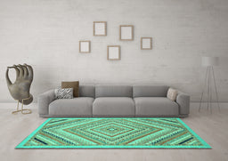 Machine Washable Abstract Turquoise Modern Area Rugs in a Living Room,, wshabs2701turq