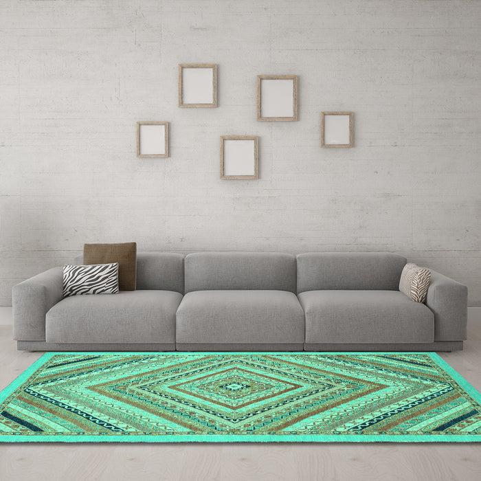 Machine Washable Abstract Turquoise Modern Area Rugs in a Living Room,, wshabs2701turq
