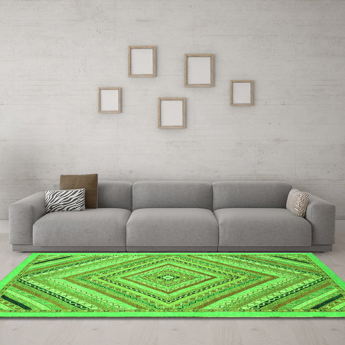 Machine Washable Abstract Green Modern Area Rugs in a Living Room,, wshabs2701grn
